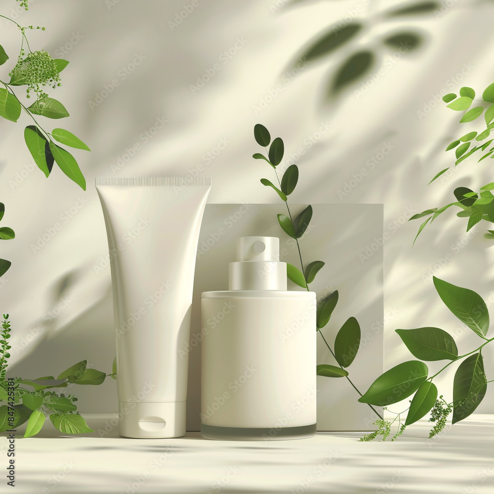 Cosmetic packaging design and modern presentation With natural background Cosmetic packaging design and modern presentation With natural background