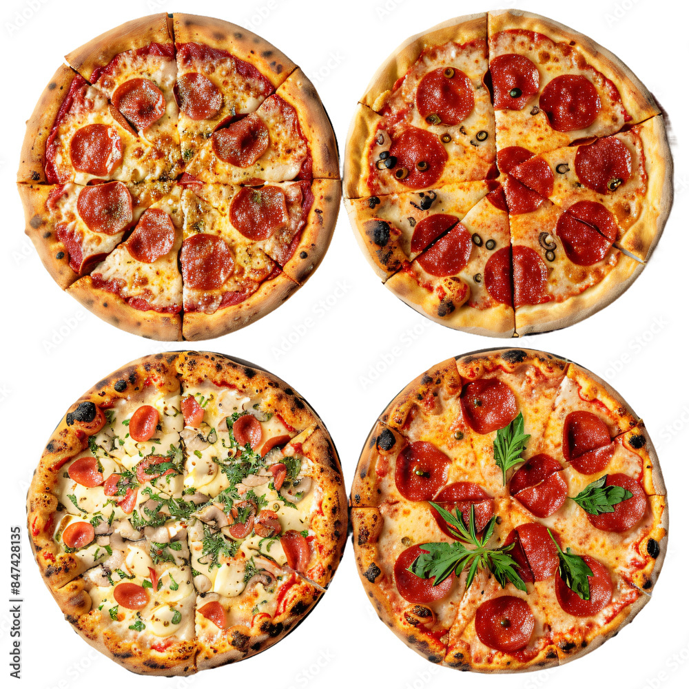 Pizza collage images. Isolated On Transparent Background	