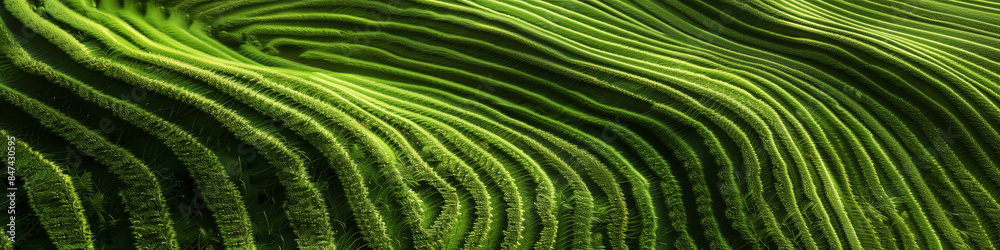 Fototapeta premium aerial view, green land banner, landscape with meadow. Wall Art Poster Print Design for Home Decor, Decoration Artwork, High Resolution Wallpaper & Background for Computer, Smartphone, Cellphone