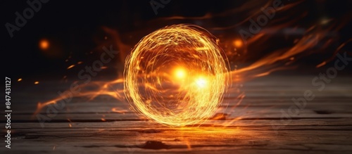 fireball with fire trail, fast movement, dark background