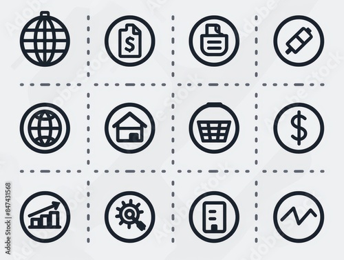 The set includes icons for day trading, swing trading, long-term investment, short selling, options, futures, risk management, and diversification