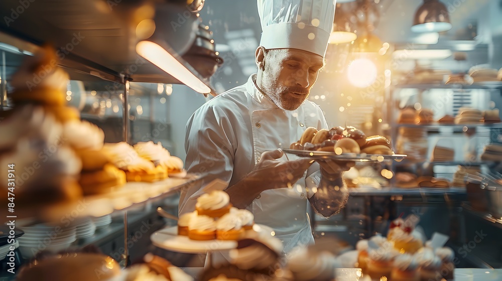 Obraz premium Delighted Cyber Pastry Chef Crafting Delectable Desserts with Hyper Photographic Style