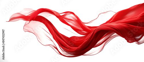 red silk texture fabric floating on transparent background