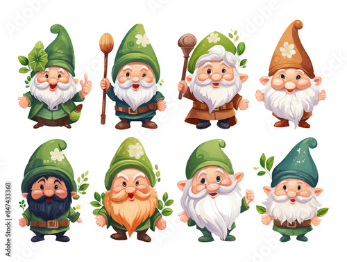 Set of draw vector illustration design gnome with Happy St Patrick's Day.Doodle cartoon style.