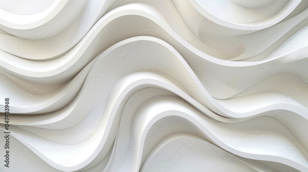 Obraz premium White wave-like structures flow harmoniously with a pristine background, presenting a sleek and minimalistic visual.