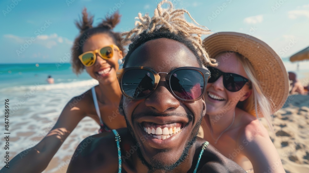 Raw image of a diverse group of friends enjoying a day at the beach, with candid moments reflecting their joy and the vibrant summer atmosphere Raw image of a diverse group of friends enjoying a day at the beach, with candid moments reflecting their joy and the vibrant summer atmosphere