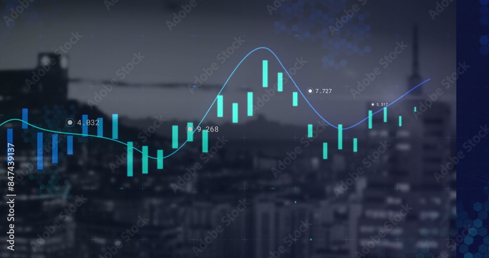 Obraz premium Image of graph with fluctuating data points displayed on digital screen