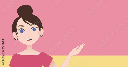 Image of businesswoman talking icon over pink background