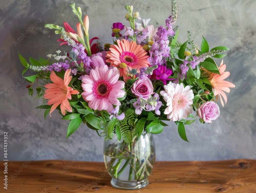 custom made wallpaper toronto digitalBlooming Beauty - Fresh Flower Bouquet in Vase on Wooden Table