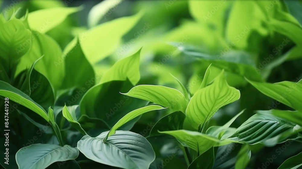 Obraz premium close-up of a lush tea tree, illuminated by natural light. The leaves look healthy and vibrant, with various shades of green creating a dynamic and lively atmosphere.