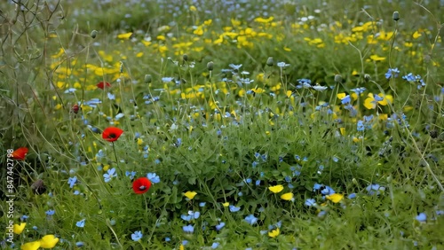 Wildflowers Blooming in a Meadow on a Sunny Spring Day