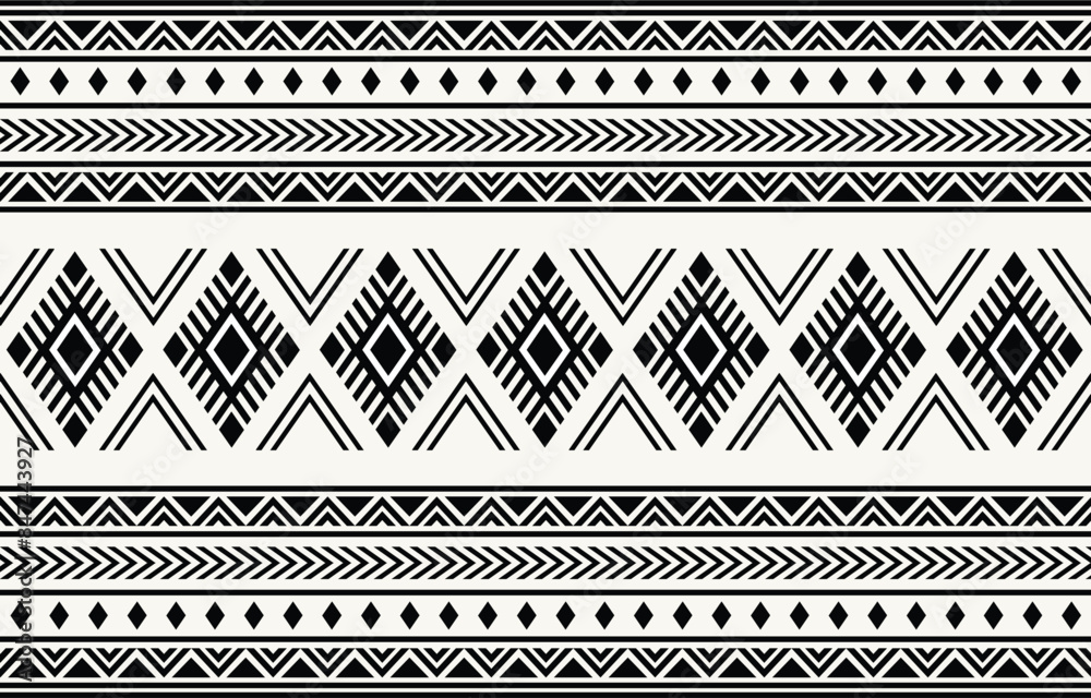 Ethnic tribal Aztec black and white background. Seamless tribal pattern, folk embroidery, tradition geometric Aztec ornament. Tradition Native and Navaho design for fabric, textile, print, rug, paper Ethnic tribal Aztec black and white background. Seamless tribal pattern, folk embroidery, tradition geometric Aztec ornament. Tradition Native and Navaho design for fabric, textile, print, rug, paper