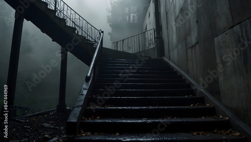  Shadows dance along the staircase, concealing what lies beyond the top ai_generated