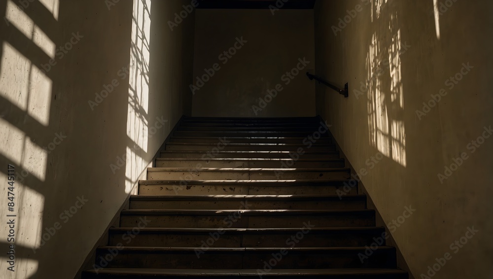  Shadows dance along the staircase, concealing what lies beyond the top ai_generated