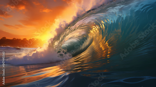 Big waves on the sea at sunset