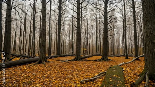 Fallen Tree in a Misty Autumn Forest