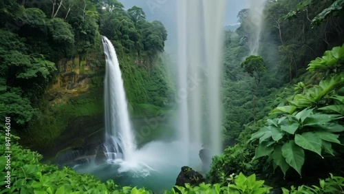 A Majestic Waterfall in Lush Rainforest