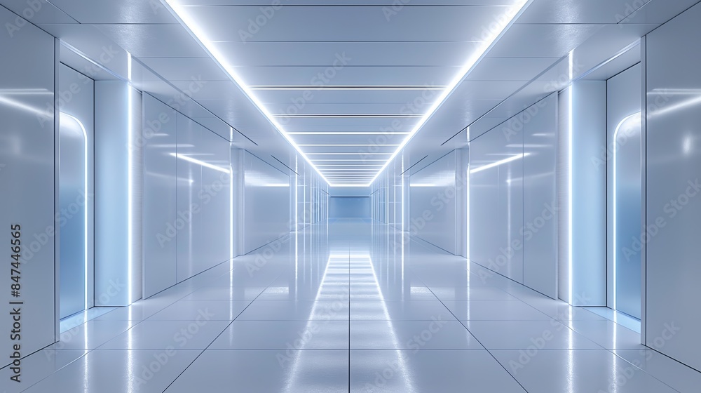Obraz premium Futuristic White Hallway with Lights