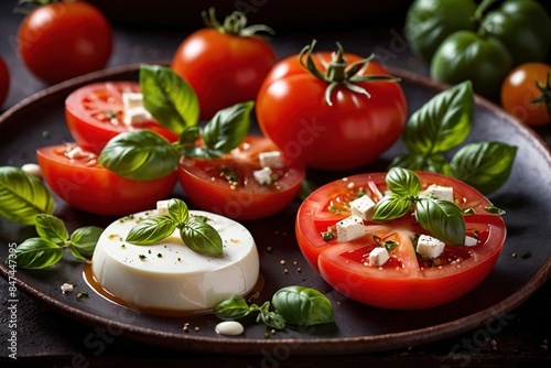 Tomato mozzarella cheese vegetable fresh appetizer salad snack, traditional Italian cuisine © Kheng Guan Toh