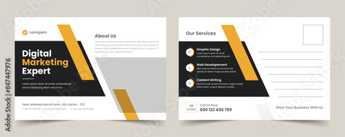 Corporate Postcard Design, Marketing Postcard Set, Vector Postcard