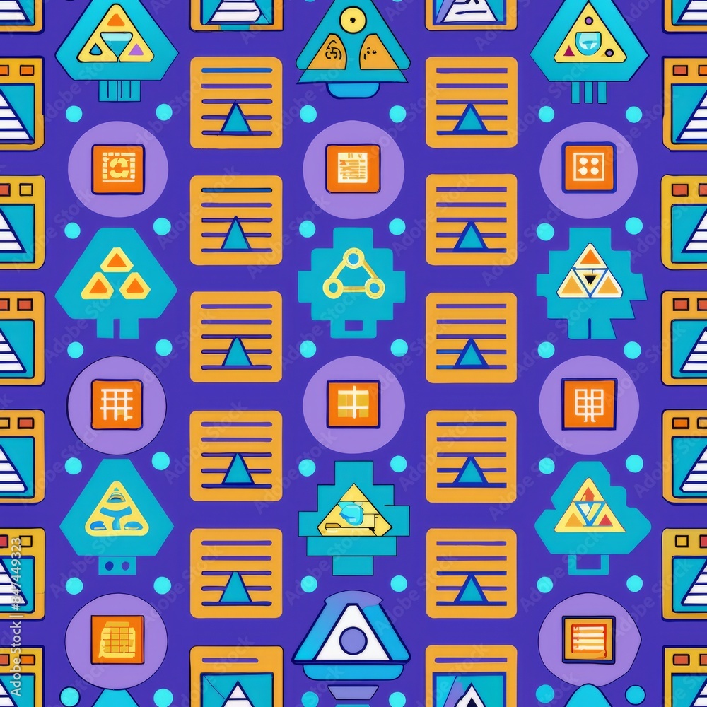 Obraz premium Seamless pattern of symbolic representations of Turing's test for artificial intelligence, Generative AI