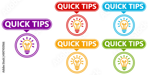 Set collections quick tips trendy colorful icon sign. Helpful tricks labels design template Vector illustration