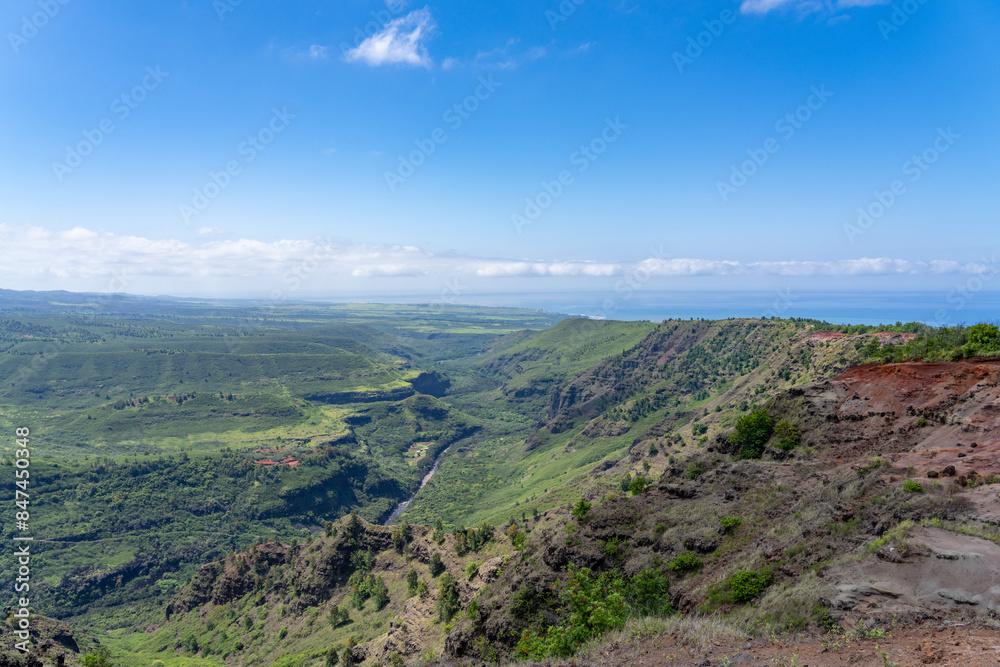 Red soil. Waimea Canyon Basalt / Napali Member / Lava flows, Kauai, Hawaii. Waimea River Red soil. Waimea Canyon Basalt / Napali Member / Lava flows, Kauai, Hawaii. Waimea River