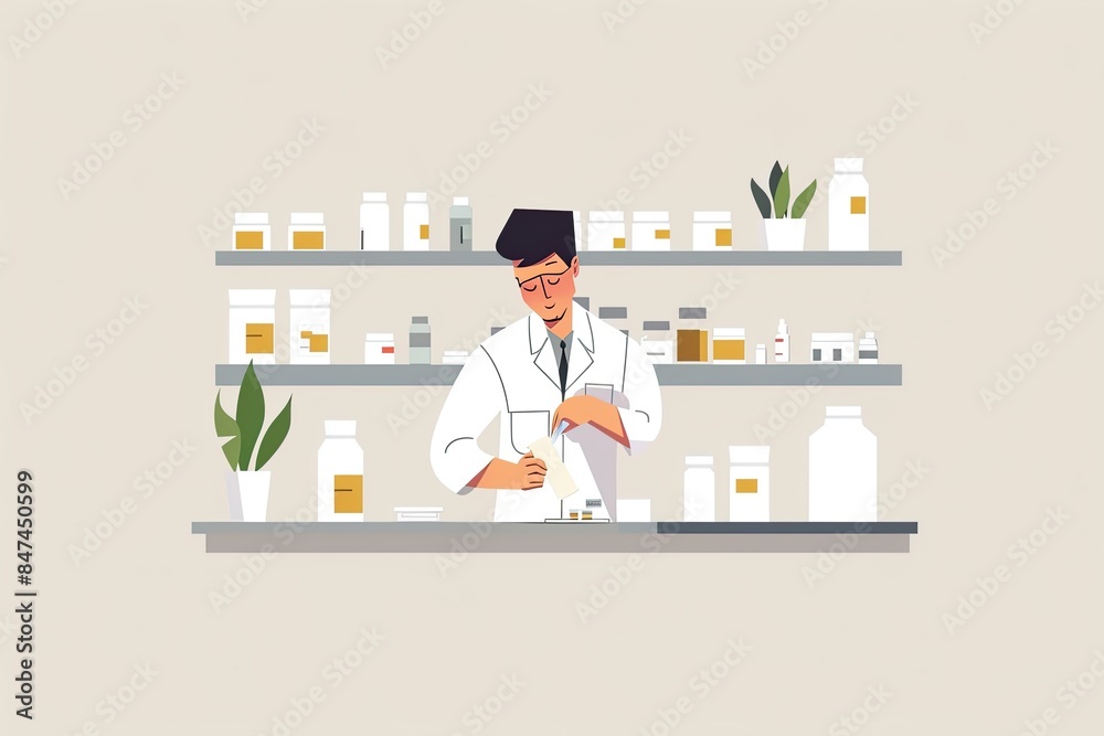 Pharmacist Preparing Medication in Pharmacy