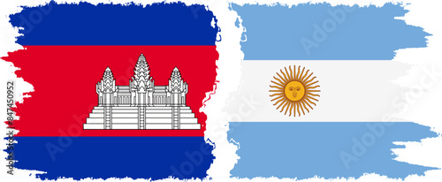 Argentina and Cambodia grunge flags connection vector