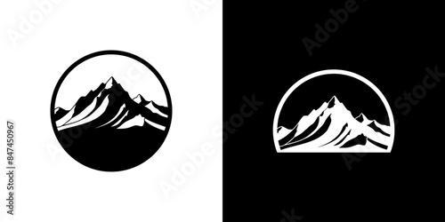 Mountain rock circle silhouette icon logo vector. Adventure symbol