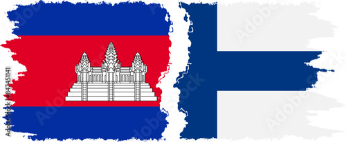 Finland and Cambodia grunge flags connection vector
