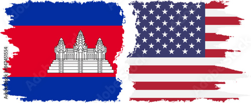 USA and Cambodia grunge flags connection vector
