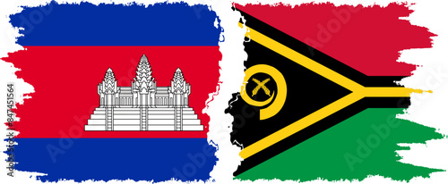 Vanuatu and Cambodia grunge flags connection vector
