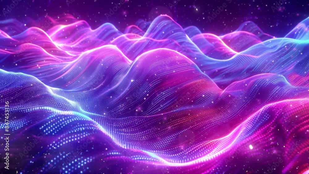 neon wave form fluctuating with music creating a mesmerizing display seamless looping overlay 4k virtual video animation background