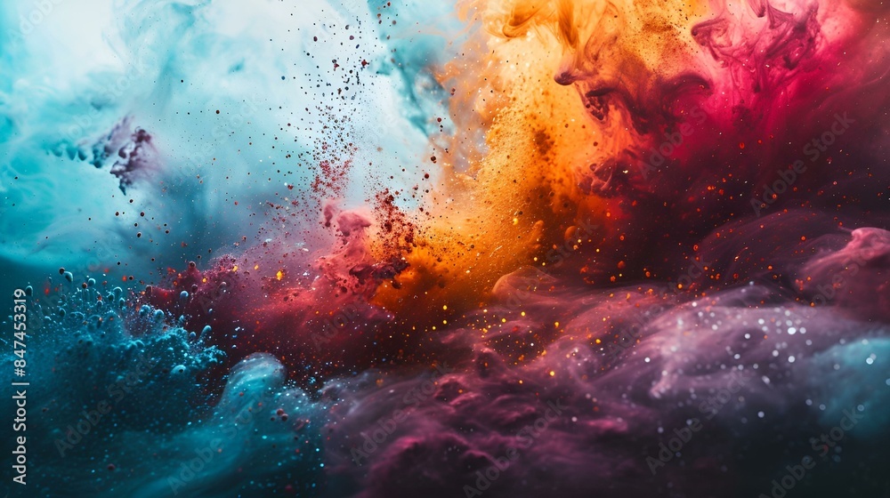 Colorful paint splashes on black background Colorful paint splashes on black background