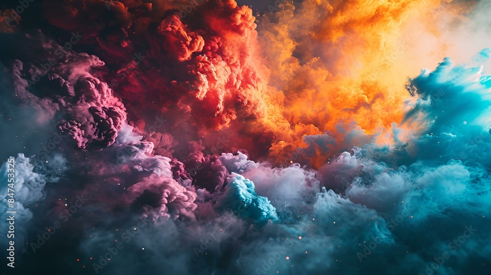 Vivid paint splashes contrast beautifully against a dark backdrop. Vivid paint splashes contrast beautifully against a dark backdrop.