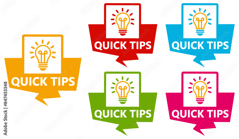 Set collections quick tips trendy colorful icon sign. Helpful tricks labels design template Vector illustration Set collections quick tips trendy colorful icon sign. Helpful tricks labels design template Vector illustration