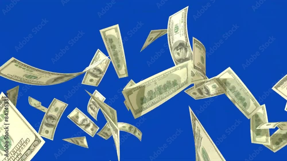 Money explosions green screen, Falling money 