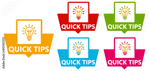 Set collections quick tips trendy colorful icon sign. Helpful tricks labels design template Vector illustration