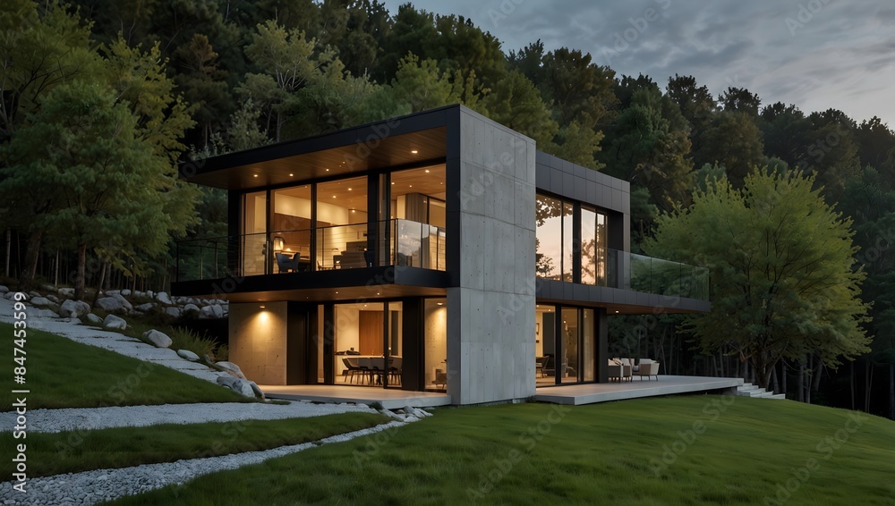The striking contrast between a modern, sleek house exterior and the surrounding natural landscape ai_generated The striking contrast between a modern, sleek house exterior and the surrounding natural landscape ai_generated