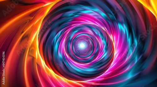 Psychedelic Tunnel Optic Illusion Fractal in Vintage Style with Neon Colors