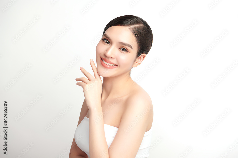 Beautiful young asian woman with clean fresh skin on white background, Face care, Facial treatment, Cosmetology, beauty and spa, Asian women portrait. Beautiful young asian woman with clean fresh skin on white background, Face care, Facial treatment, Cosmetology, beauty and spa, Asian women portrait.