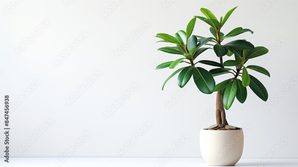 Potted green plant on a white background, emphasizing simplicity, natural beauty, and interior decor themes. Potted green plant on a white background, emphasizing simplicity, natural beauty, and interior decor themes.