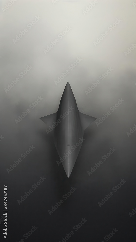 Fototapeta premium A sleek, modern aircraft emerges from thick clouds, creating a dramatic and mysterious scene of advanced aviation technology.