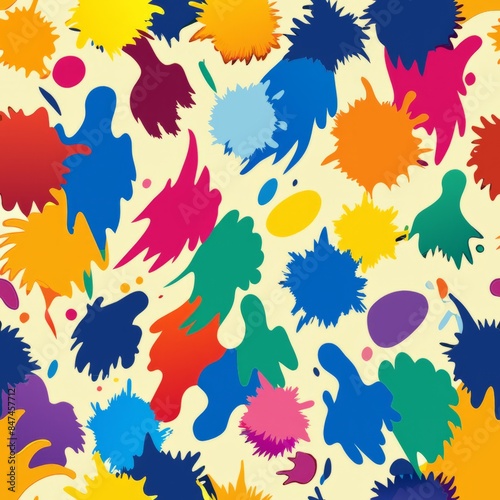 Seamless pattern of abstract splatters and paint strokes in a variety of hues, Generative AI