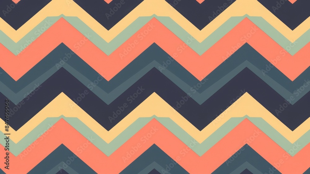 Colorful zigzag pattern with a retro feel in shades of coral, teal, and yellow. Perfect for backgrounds, wallpapers, and design projects.