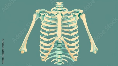 Illustration of the human ribcage and sternum, showcasing the bones and cartilage structure in a detailed and educational manner. photo