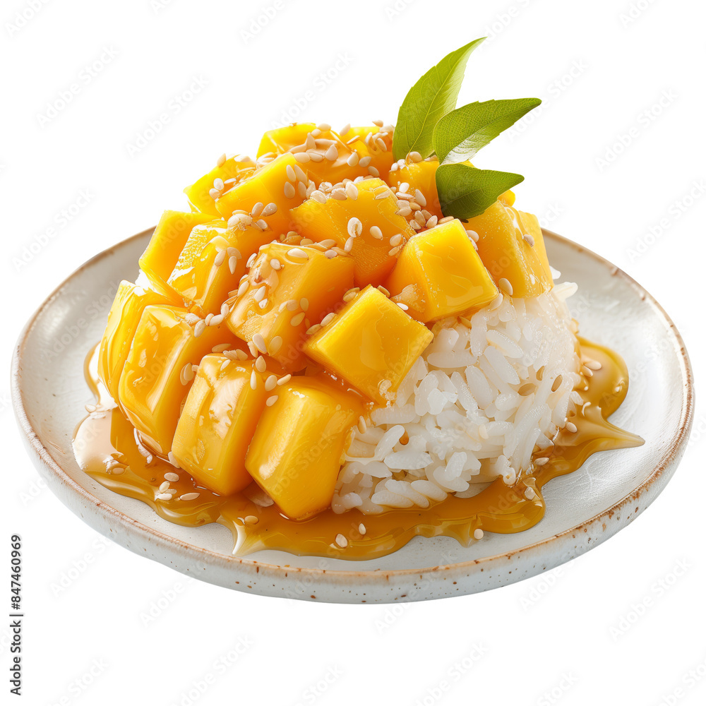 Mango Sticky Rice with Sesame Seeds. transparent background Mango Sticky Rice with Sesame Seeds. transparent background