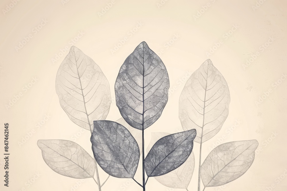 Fototapeta premium Elegant minimalist artwork featuring transparent leaves against soft beige background, highlighting natural beauty simplicity.