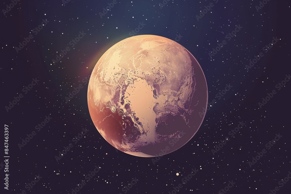 Obraz premium Digital illustration of a stylized planet in space with stars, portraying a serene celestial body in the vast universe.